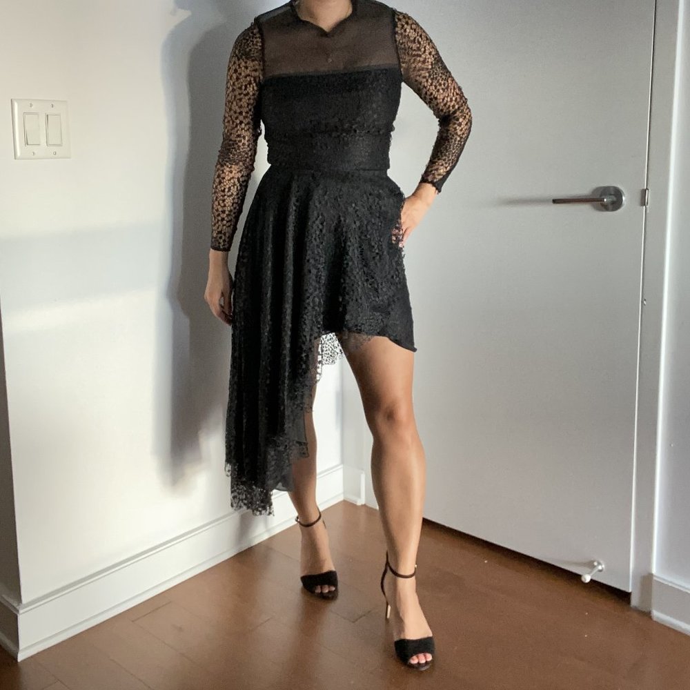 H&M Conscious Collection Black Lace 2-in-1 Long Sleeve Asymmetrical Dress Size 6